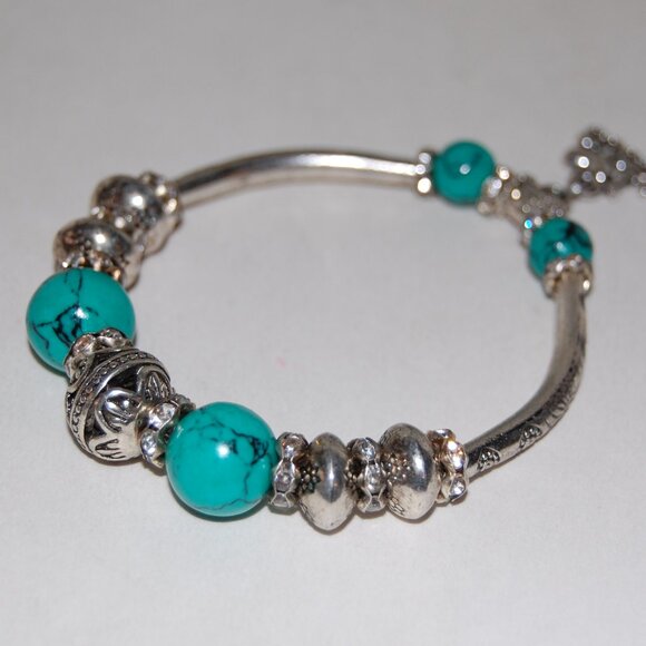 I Love Jesus Bracelet,Turquoise Bracelet,Dangling Charm Bracelet,Silver,Stone - Picture 1 of 3